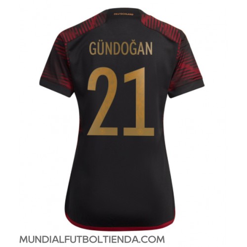Camiseta Alemania Ilkay Gundogan #21 Segunda Equipación Replica Mundial 2022 para mujer mangas cortas
